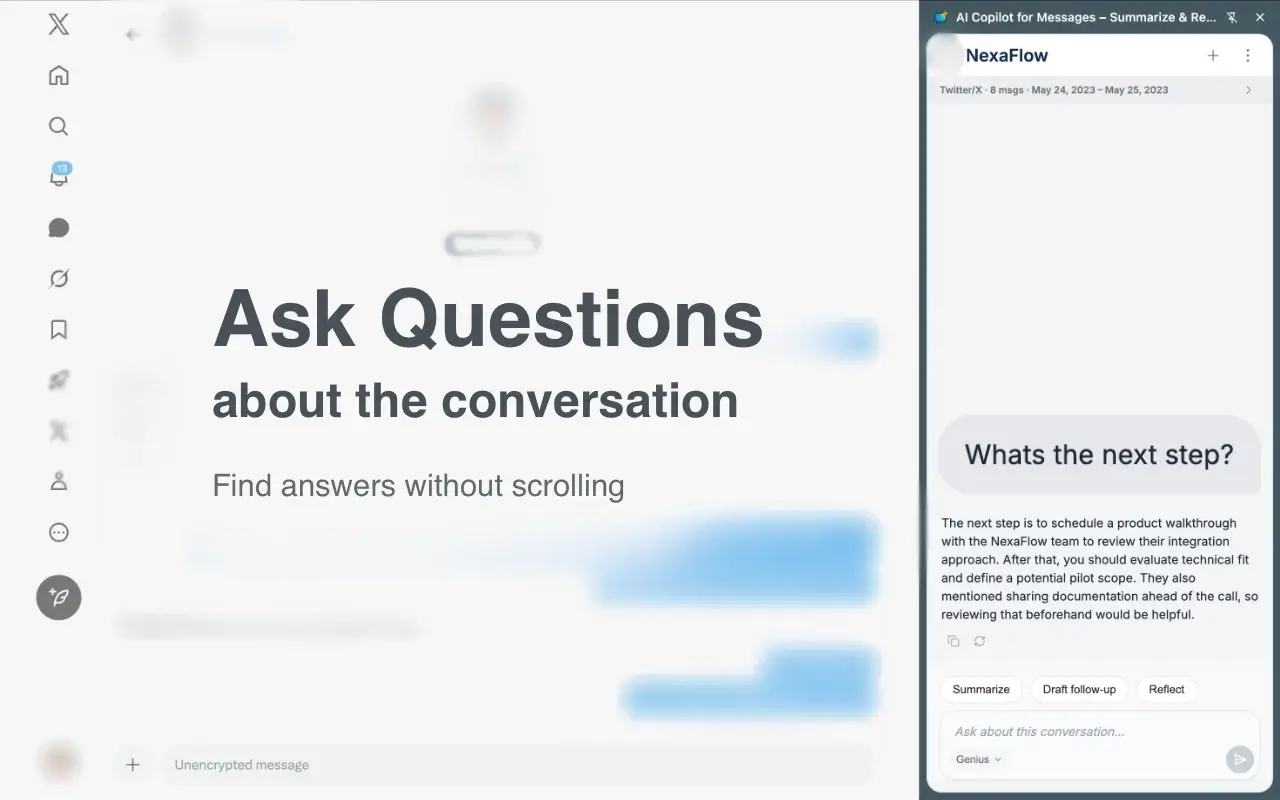 ChatVibes side panel open in X (Twitter) DMs